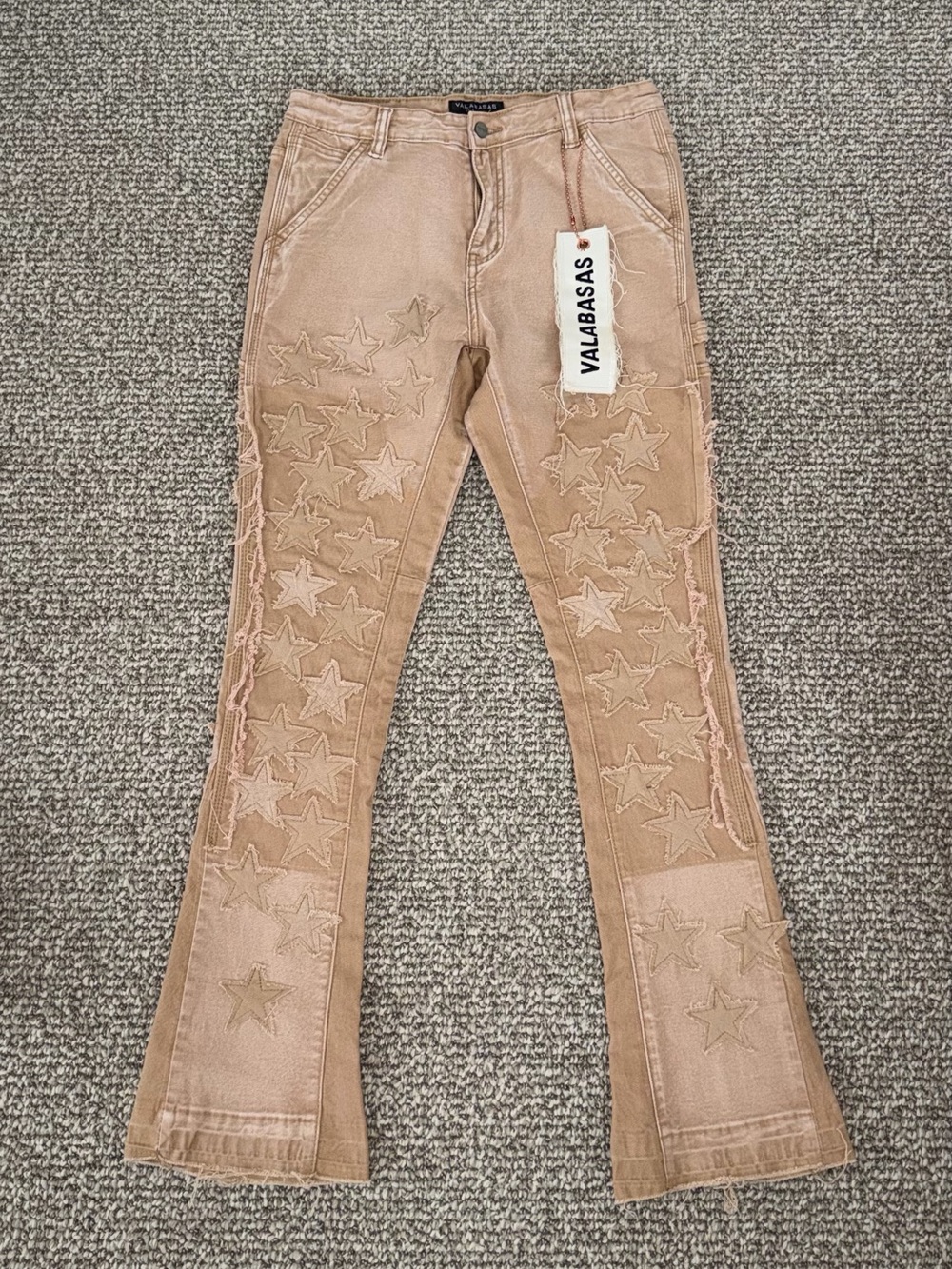 Valabasas NWT Beige Star-Embroidered Flared Jeans for Youth Boys Size 18